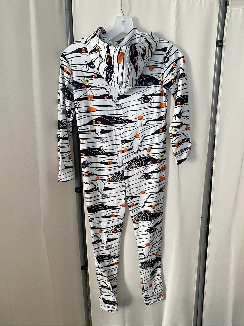 Kids Unisex Halloween One Piece Pajama Jumpsuit Size 8-10 Hooded Spider Pumpkin